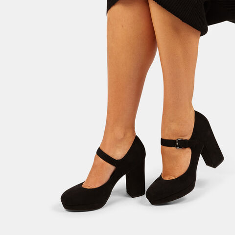 Zapatos de salón con tacón ancho y plataforma, Negro Zapatos de salón con tacón ancho y plataforma, Negro